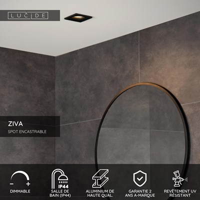 Lucide ZIVA - Spot encastrable Salle de bains - 1xGU10 - IP44 - Noir